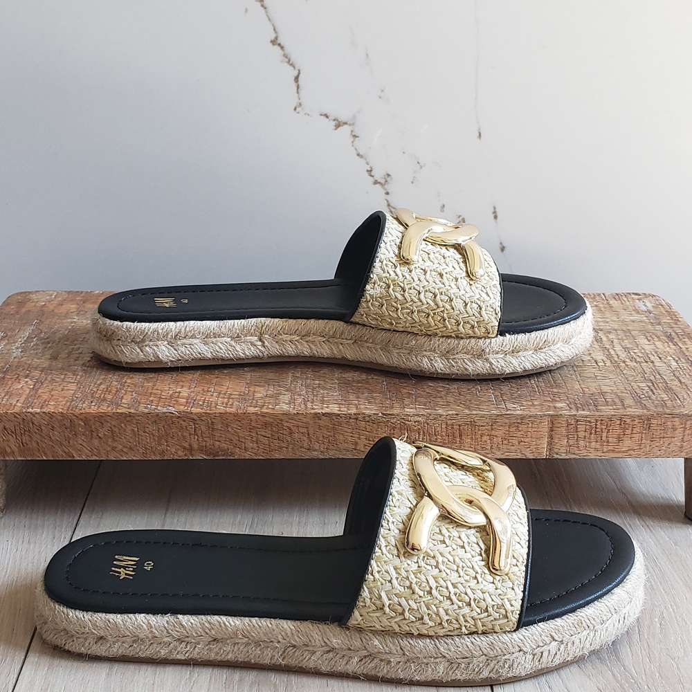 H&M Espadrille Slides Womens 40 Cream Chic Summer Slide On Sandals US 9